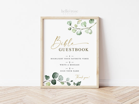 Bible Guestbook Verse Sign Printable . Greenery + Gold . Wedding Engagement Bridal Shower Bachelorette Hens Party . 8x10 Instant Download G2