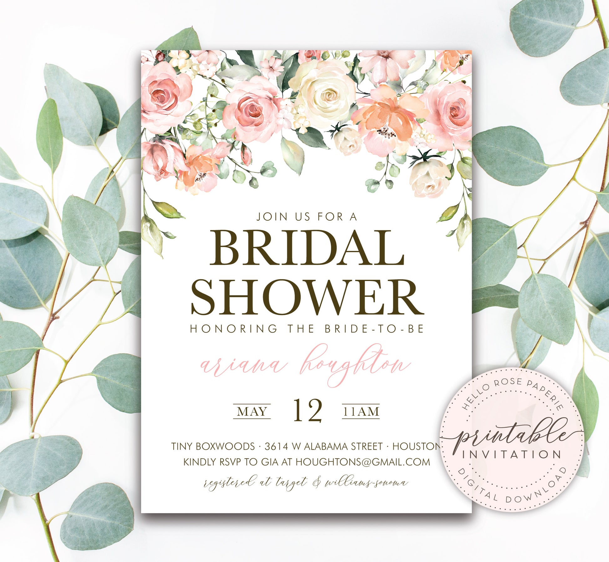 Don't Say Bride or Wedding Ring Game Printable 8x10 . Floral Roses Watercolor . Bridal Shower Wedding Bachelorette Hens Party . Download
