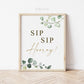 Sip Sip Hooray Bachelorette Party Printable Sign 8x10 . Greenery and Gold . Wedding Engagement Bridal Shower Hens Cocktail Party Favors . G2