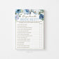 Do You Know the Bride Best Bridal Shower Printable Game . Blue Floral Roses Eucalyptus Rustic . Hens Bachelorette Party . Instant Download