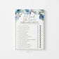 He Said She Said Who Said It Bridal Shower Printable Game . Blue Floral Roses Eucalyptus Rustic . Hens Bachelorette Party . Instant Download