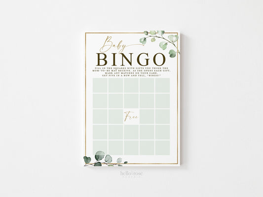 Baby Shower Bingo Printable Game . Presents Gifts Gift Opening Bingo Game . Greenery and Gold . Fun Boho Rustic Game . Instant Download G2