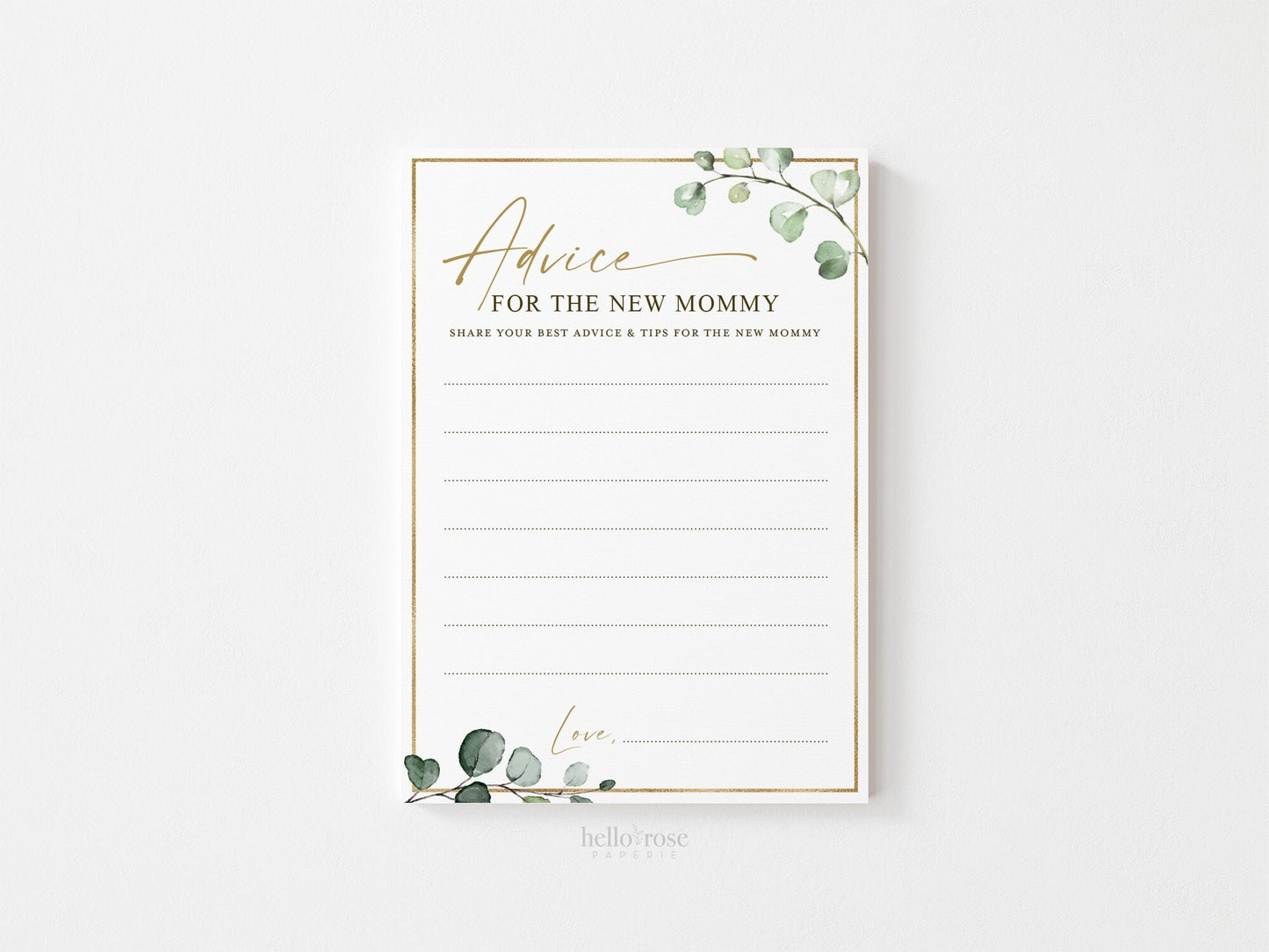 Advice for the New Mommy Sign + Card . Baby Shower Printable Advice . Greenery + Gold . Sip and See Gender Reveal Game . Instant Download G2