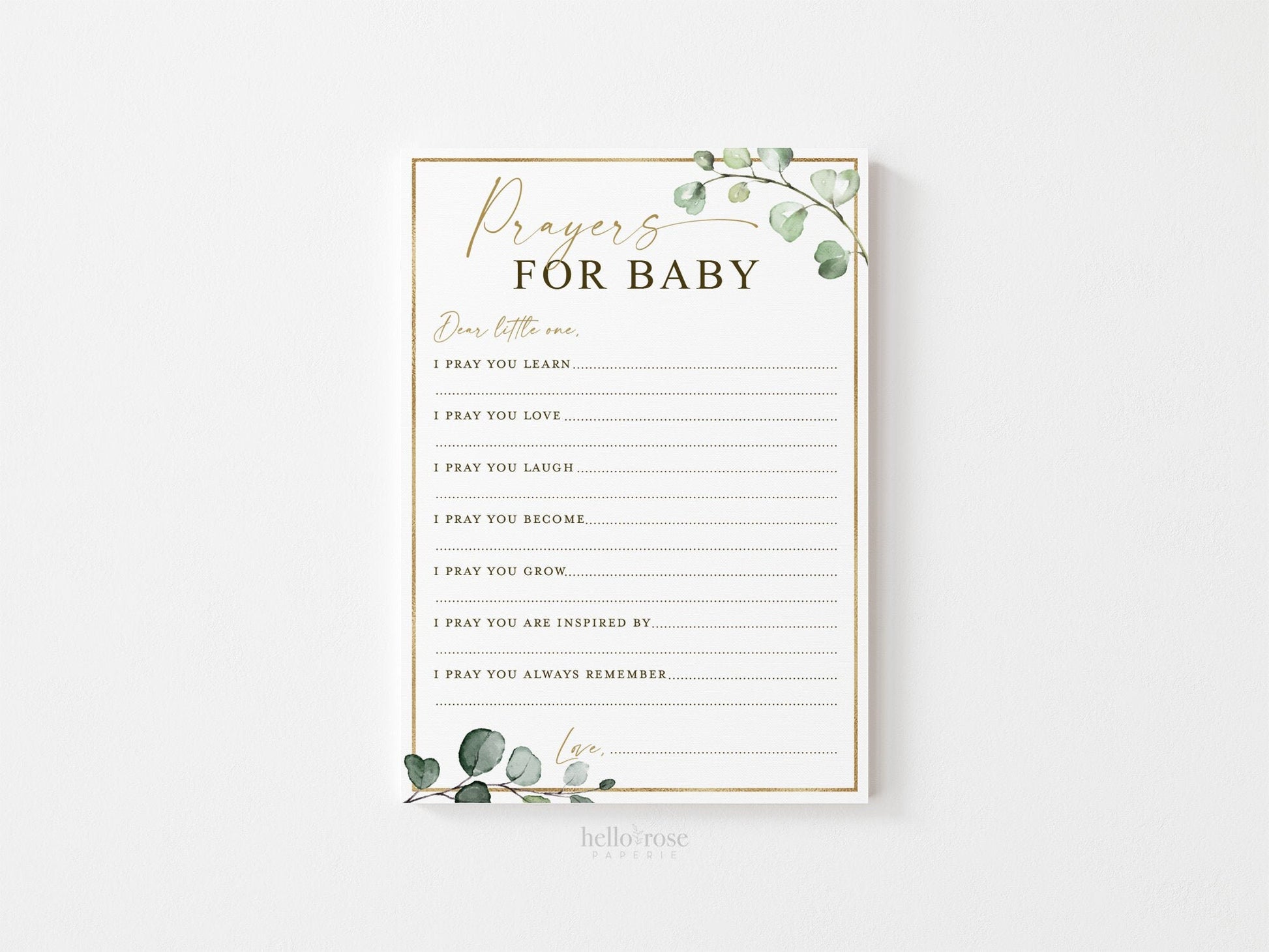 Prayers for Baby Card . Baby Shower Printable Prayer Cards . Greenery and Gold . Sip and See Gender Reveal Game . Instant Download G2