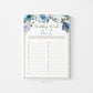 Wedding Words A to Z Bridal Shower Game Printable . Blue Floral Roses Eucalyptus Rustic . Hens Bachelorette Party . Instant Download
