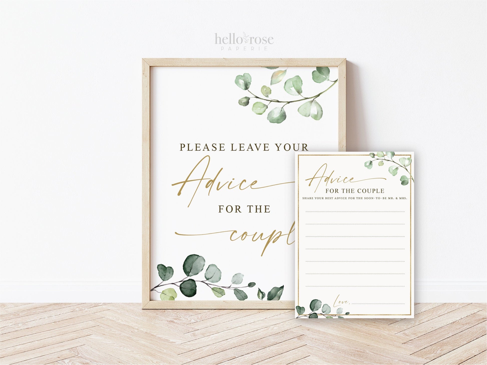 Please Leave Your Advice for the Couple Cards + Sign Printable . Greenery + Gold . Bridal Shower Bachelorette Hens Party . Download G2