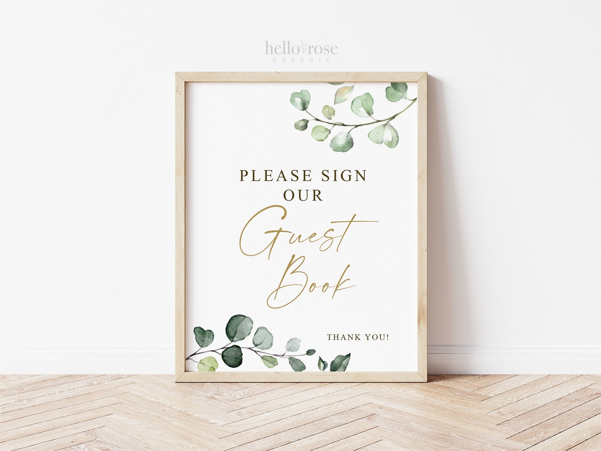 Please Sign Our Guest Book Sign Printable . Greenery & Gold . Wedding Engagement Bridal Shower Bachelorette Party . 8x10 Instant Download G2
