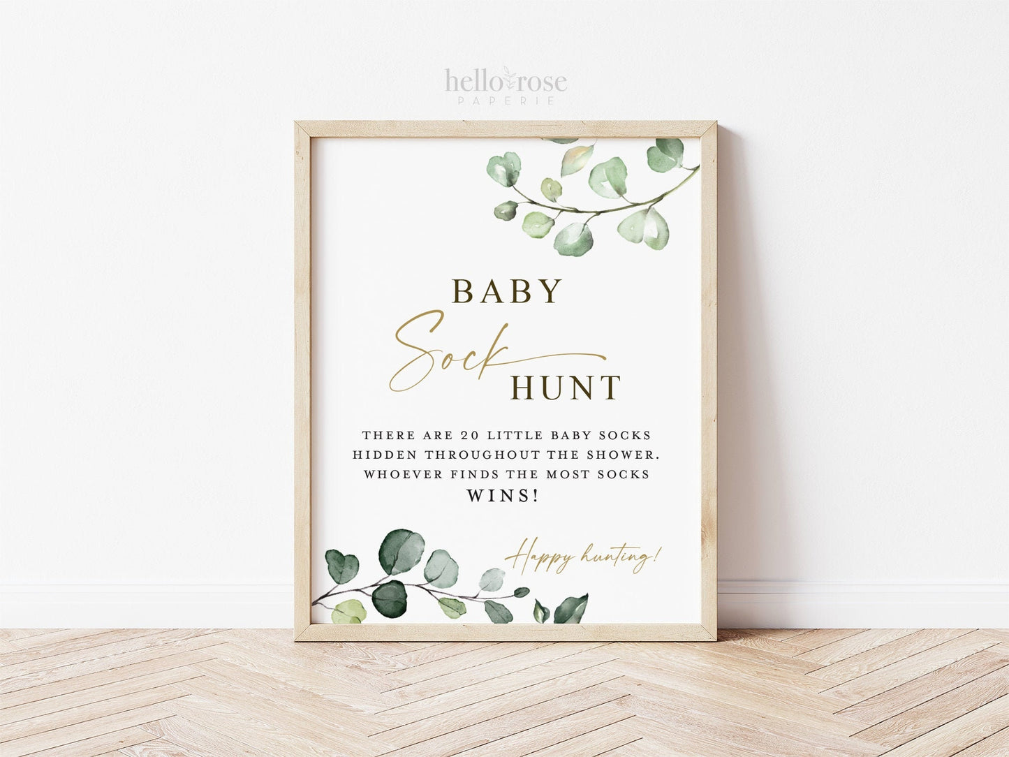 Baby Sock Hunt Game Sign . Find the Socks . Boy Girl Neutral Baby Shower . Greenery and Gold Boho Rustic . 8x10 Sign Instant Download G2