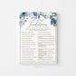 Wedding Traditions Bridal Shower Printable Trivia Game . Blue Floral Roses Eucalyptus Rustic . Hens Bachelorette Party . Instant Download