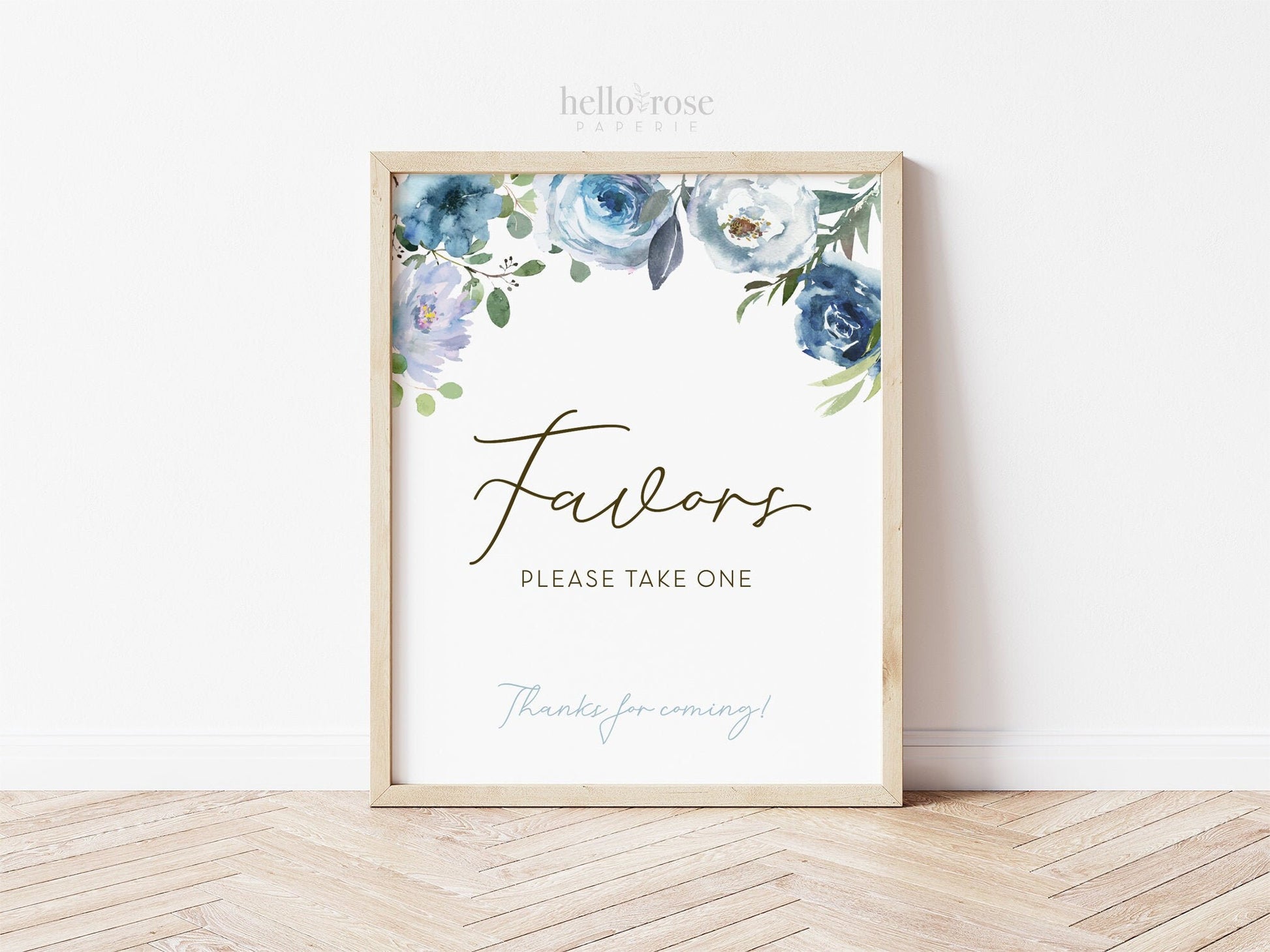 Favors Printable Table Sign 8x10 . Blue Floral Watercolor . Baby Shower Bridal Shower Wedding Bachelorette Hens Birthday Party . PDF