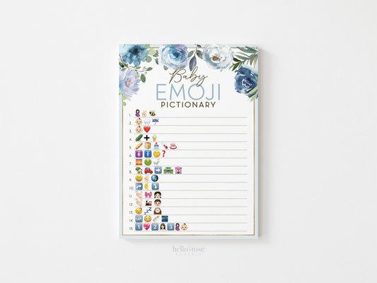 Baby Emoji Pictionary Baby Shower Game . Blue Floral Watercolor . Boy Baby Shower Game . Printable Icebreaker Fun Game . Instant Download F2