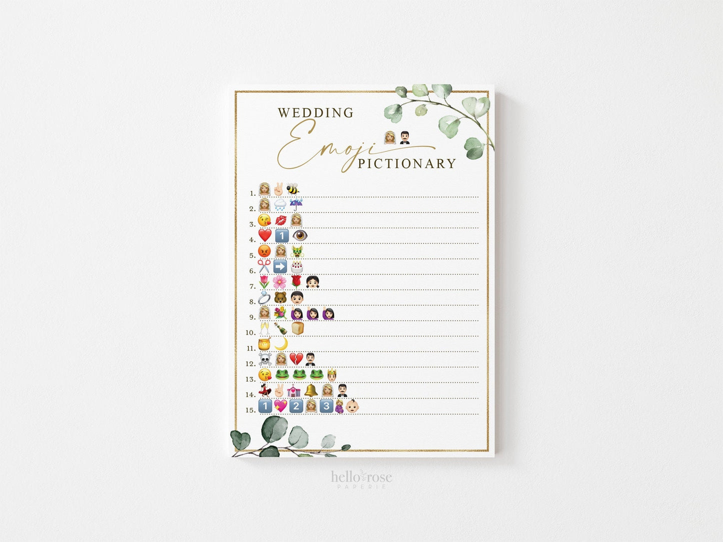 Wedding Emoji Pictionary Blonde Bride Bridal Shower Game . Greenery and Gold . Hens Bachelorette Party . Printable Instant Download . G2