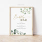 Bubbly Bar Printable Sign 8x10 . Champagne Mimosa Bar . Greenery and Gold . Wedding Engagement Bridal Shower Bachelorette Hens Party . G2