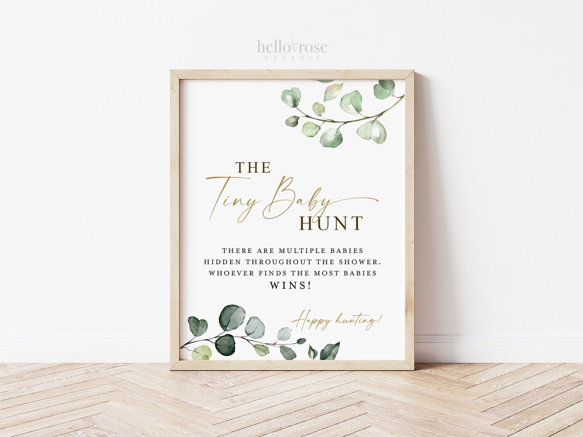 The Tiny Baby Hunt Game Sign . Find the Babies . Boy Girl Neutral Baby Shower . Greenery + Gold Boho Rustic . 8x10 Sign Instant Download G2