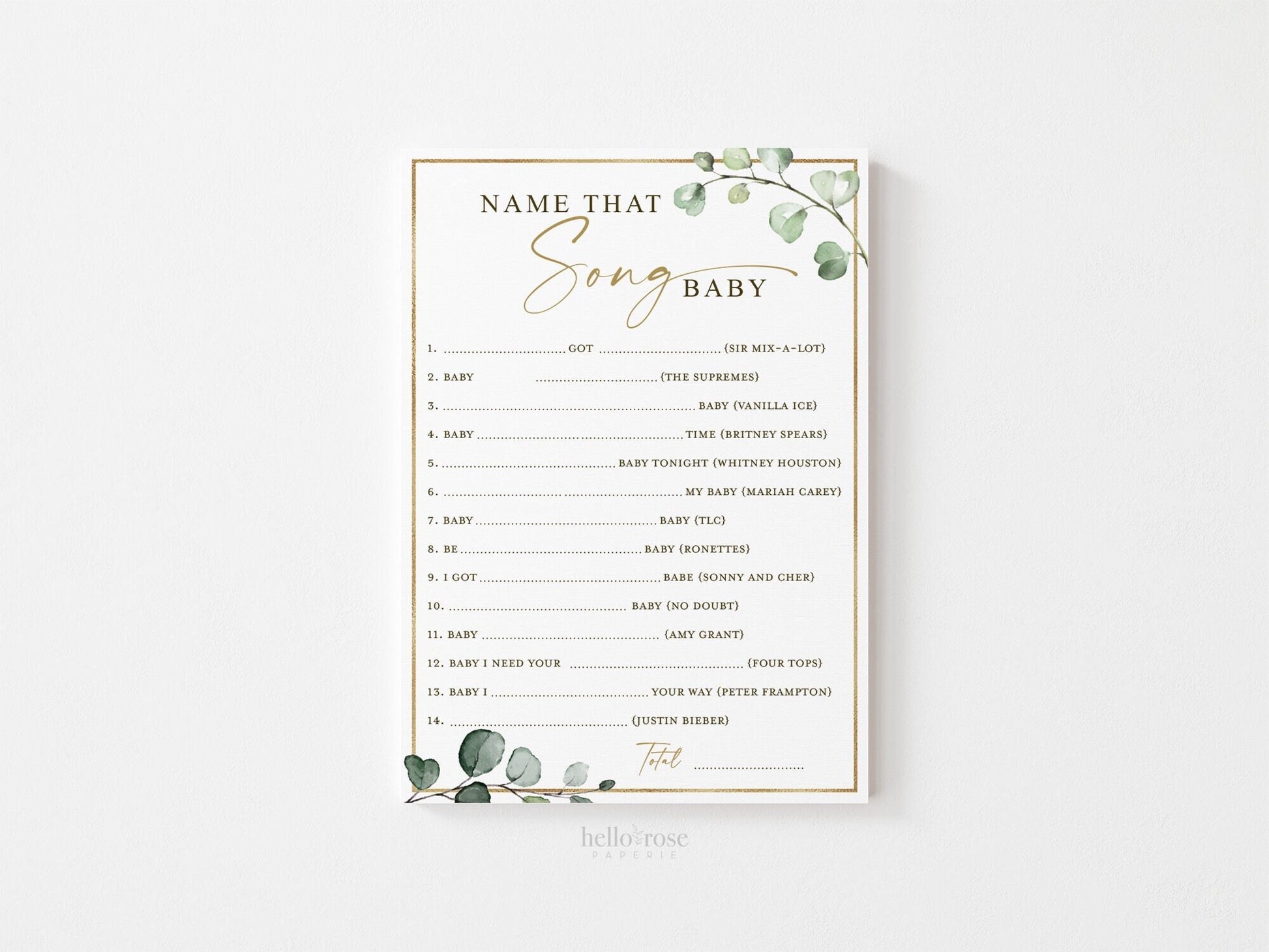 Name That Song Baby Shower Music Trivia Game . Greenery and Gold . Printable Icebreaker . Sip and See Gender Reveal . Instant Download G2