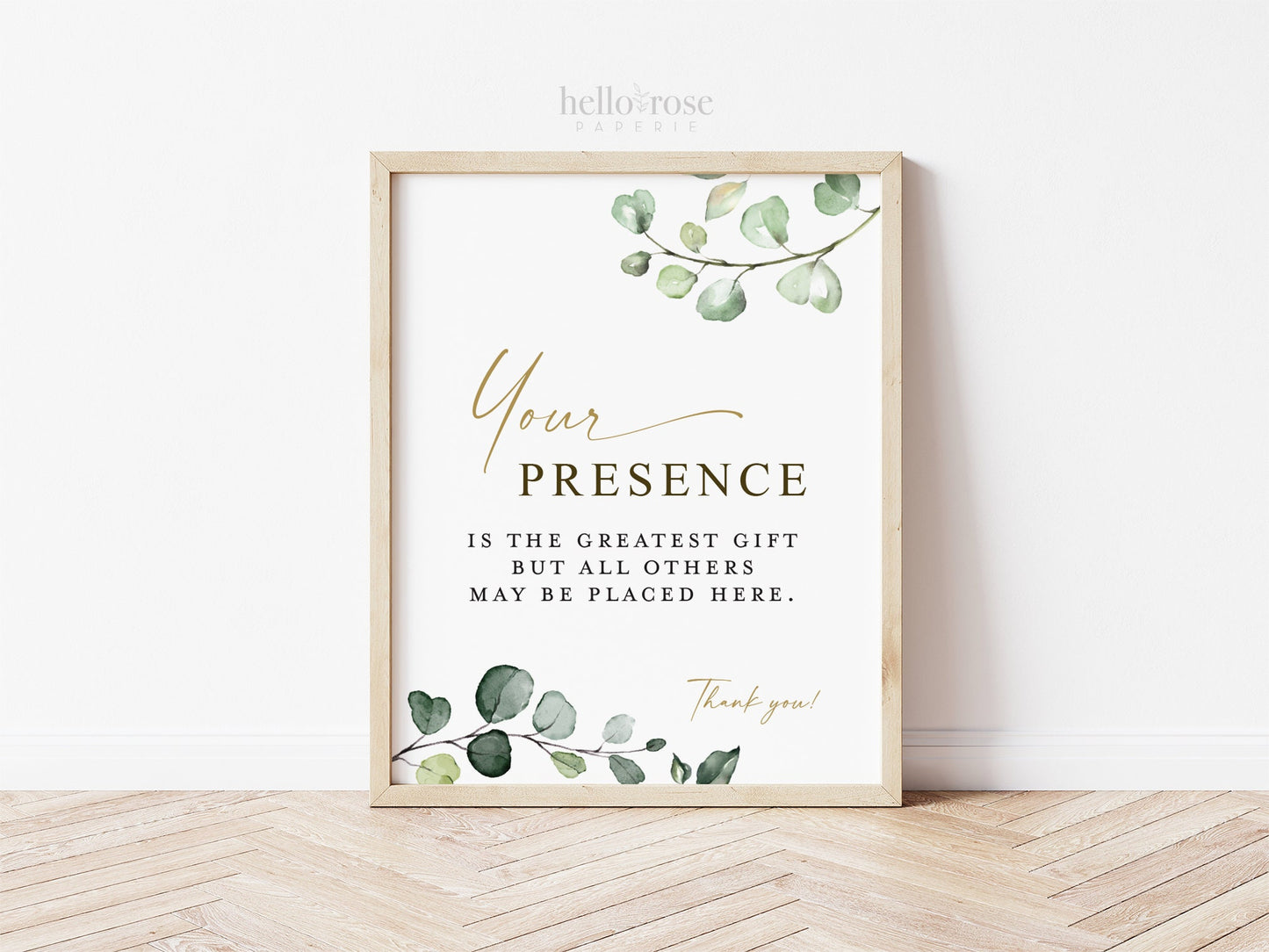 Your Presence is the Greatest Gift Table Sign . PRINTABLE Greenery and Gold . Wedding Engagement Bridal Shower . 8x10 Instant Download G2