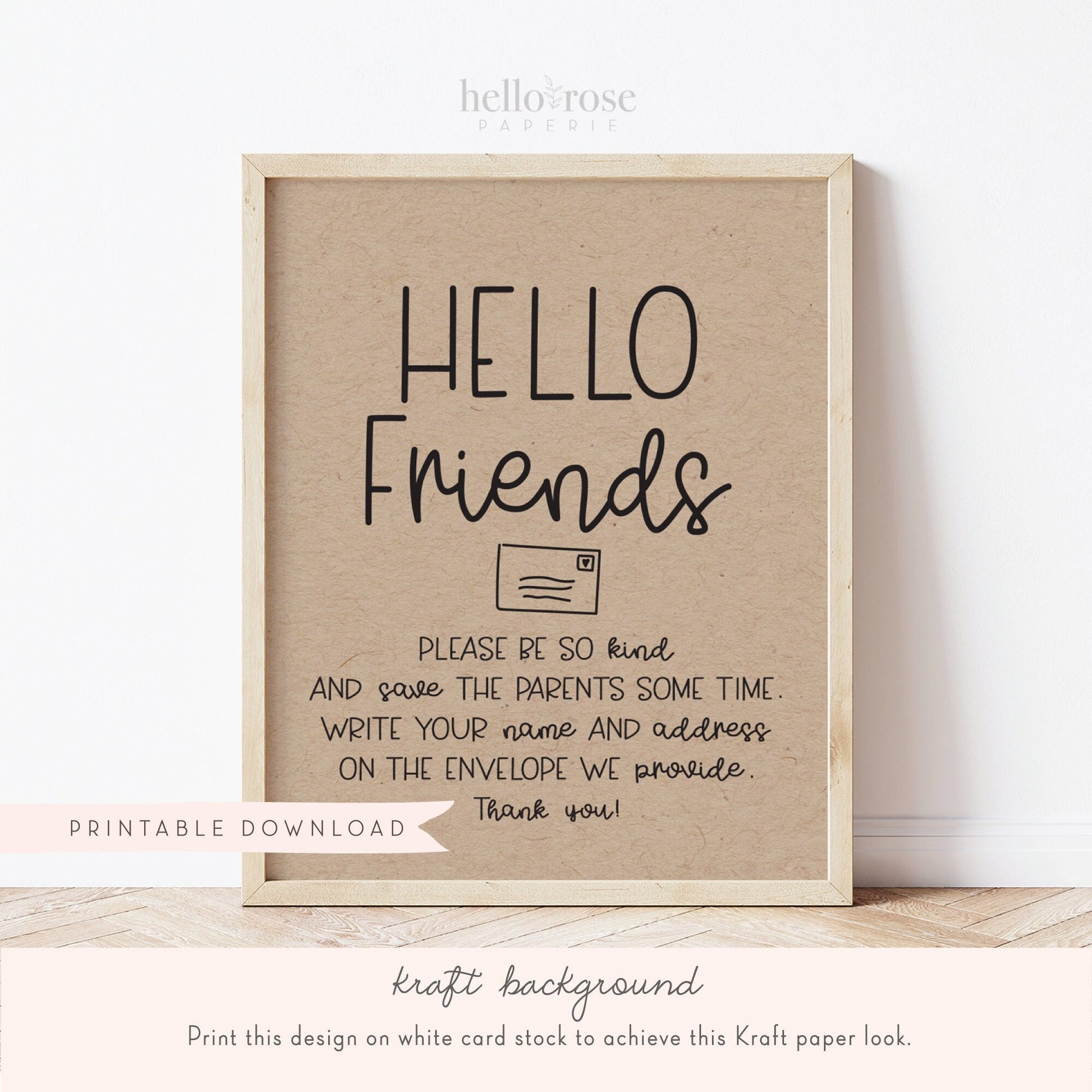 Write Your Address on an Envelope Baby Shower Sign . Boy Girl Neutral . Rustic Kraft + Black & White . Printable 8x10 Instant Download . K4