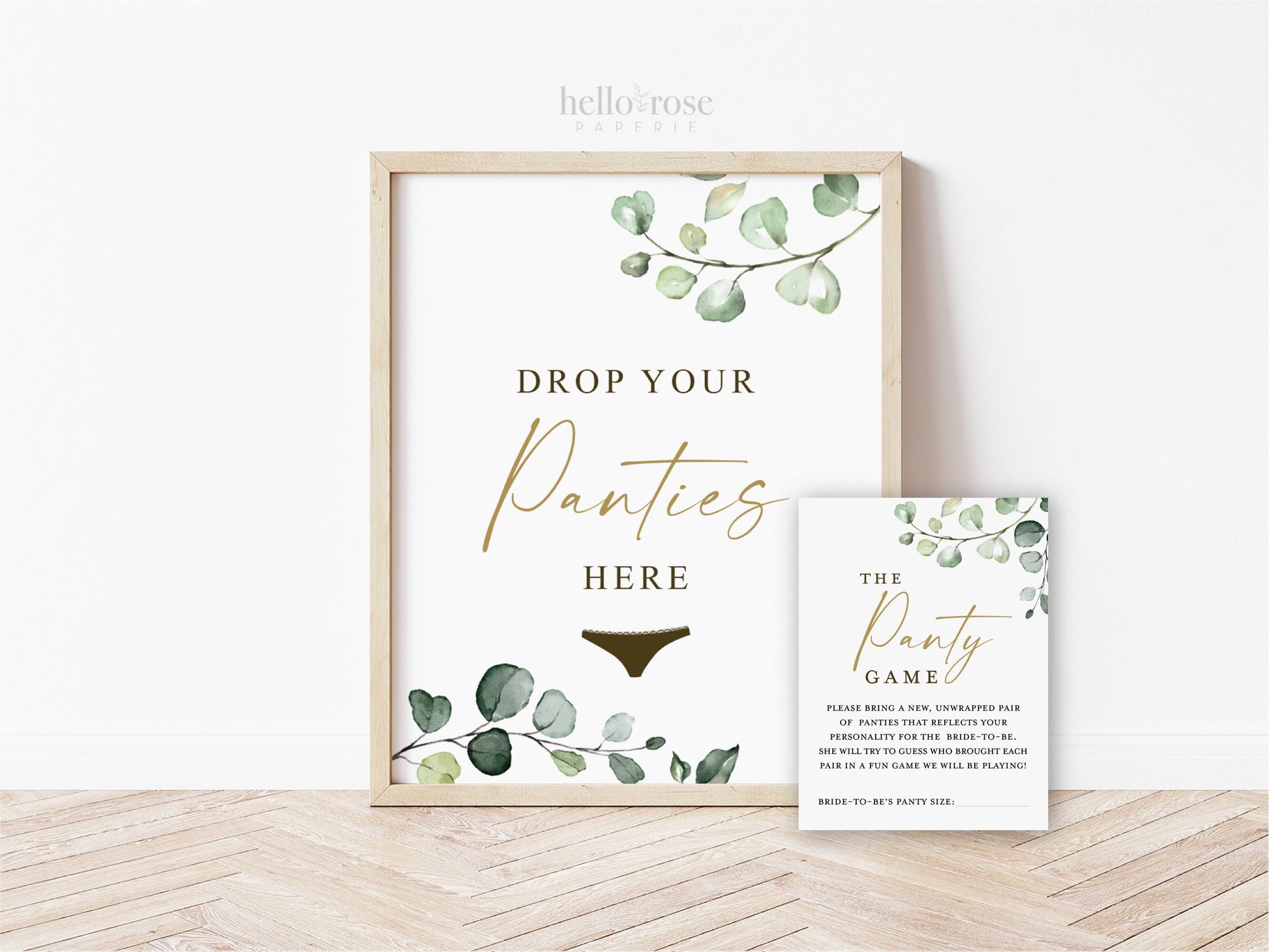The Panty Game Cards and Sign Printable . Drop Panties Here . Greenery + Gold . Bridal Shower Bachelorette Hen Party . Instant Download G2