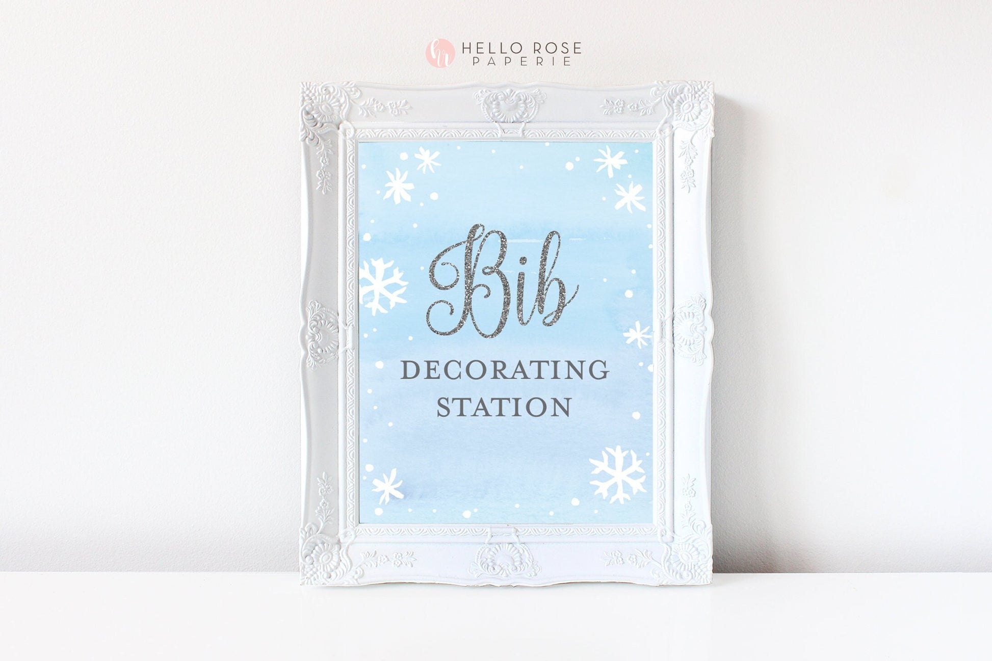 Bib Decorating Station Printable Sign . Baby its Cold Outside Winter Snowflakes Baby Shower Boy . Blue and Silver . Instant Download