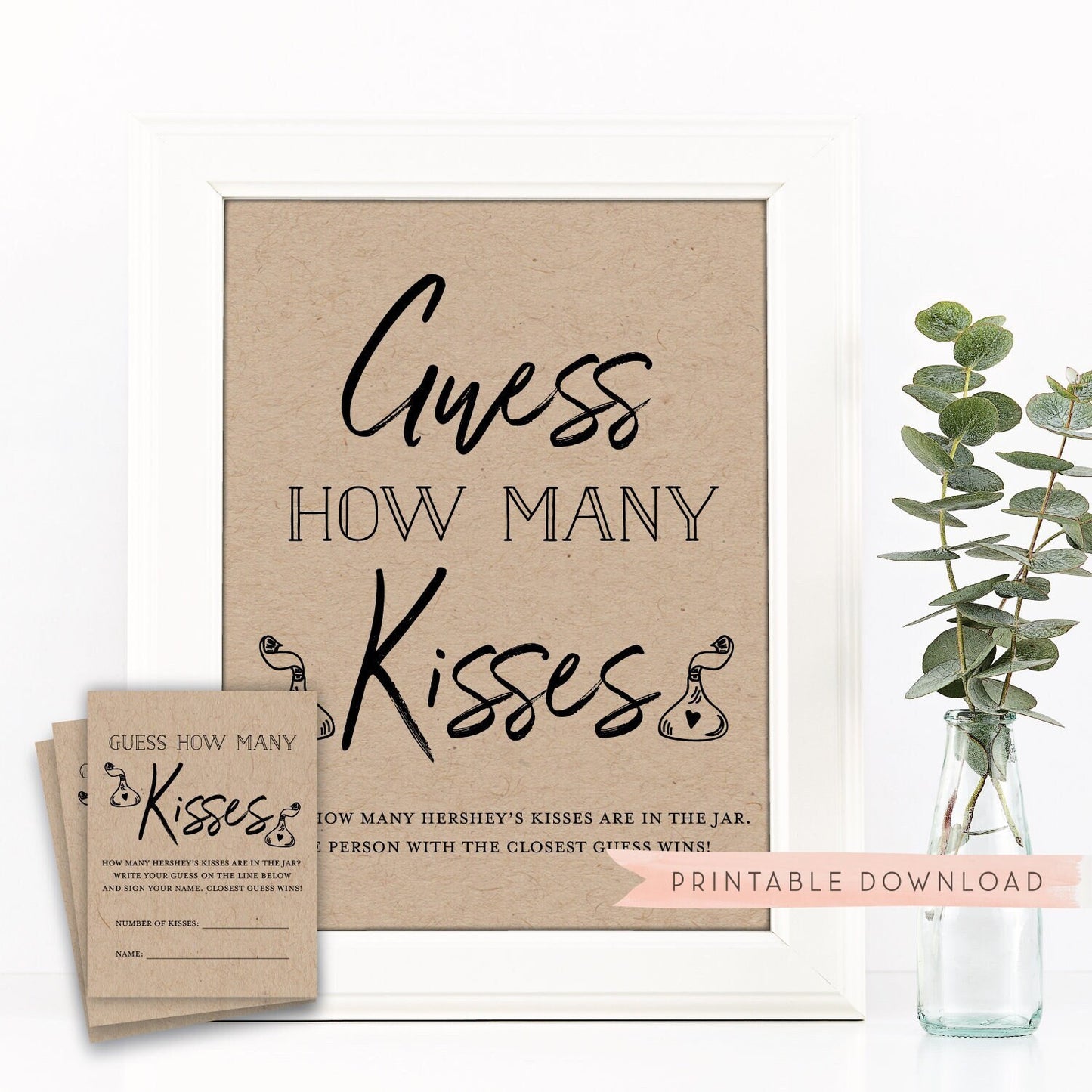 Guess How Many Kisses Game Sign + Cards . Bridal Shower . Bachelorette Party . Wedding Shower . Hens Party . Baby Shower . Kisses for Mrs.