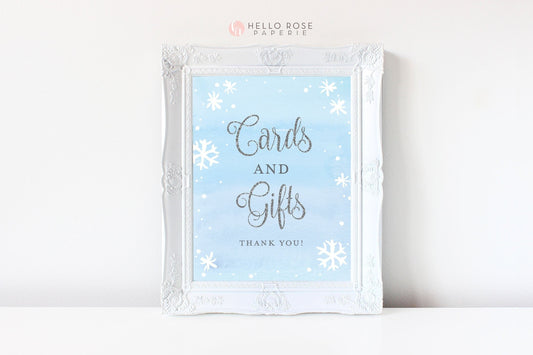 Cards and Gifts Printable Sign . Baby its Cold Outside Winter Snowflakes Baby Shower Boy . Blue and Silver Glitter . Instant Download