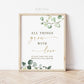 All Things Grow with Love Please Take One and Watch Love Grow Printable . Greenery and Gold . Baby Bridal Shower Wedding Favors Sign . G2