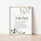 Don't Say TWINS Clothespin Baby Shower Game Table Sign . Greenery and Gold . Twins Baby Shower Printable Game . Instant Download 8x10 G2