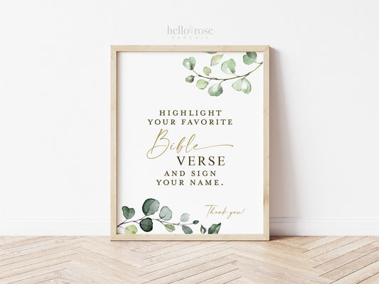 Highlight Your Favorite Bible Verse and Sign Printable . Greenery + Gold . Wedding Engagement Bridal Shower . 8x10 Instant Download G2