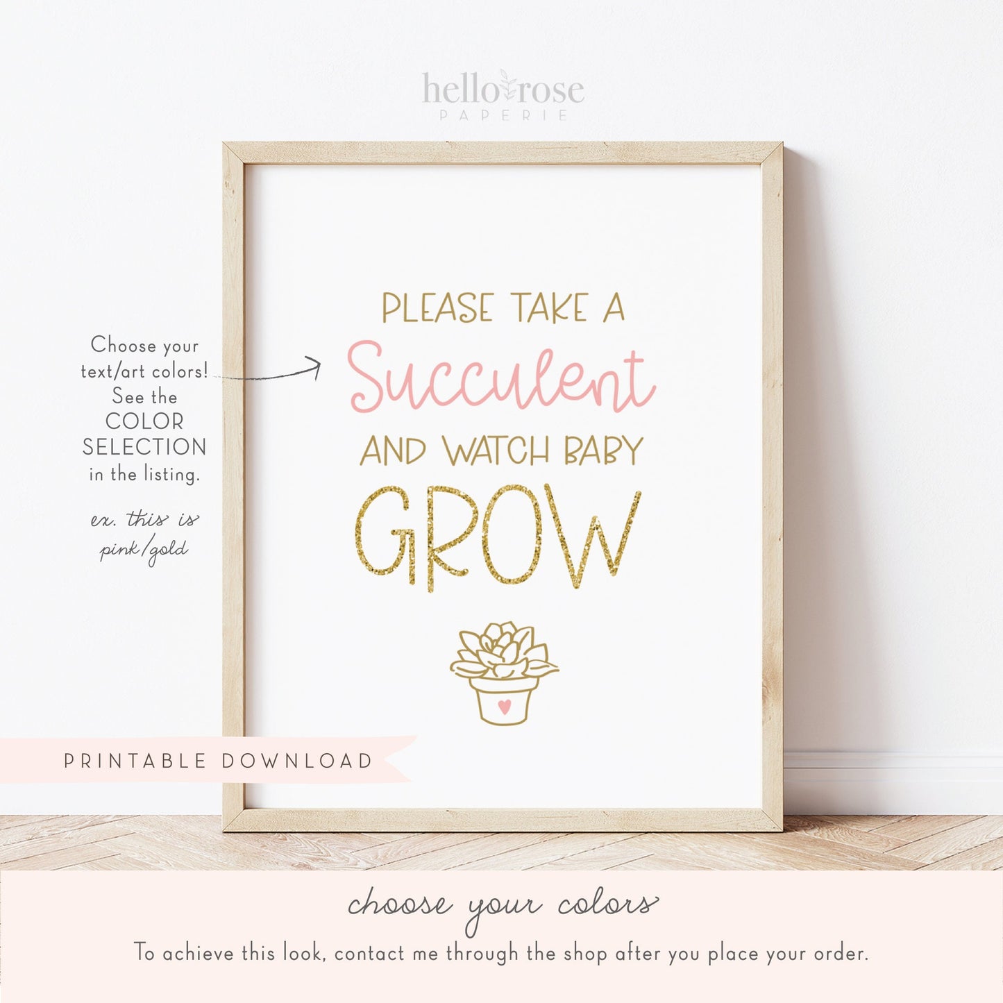 Please Take a Succulent and Watch Baby Grow Baby Shower Favors Sign . Boy Girl . Kraft + Black & White . Printable 8x10 Instant Download K4