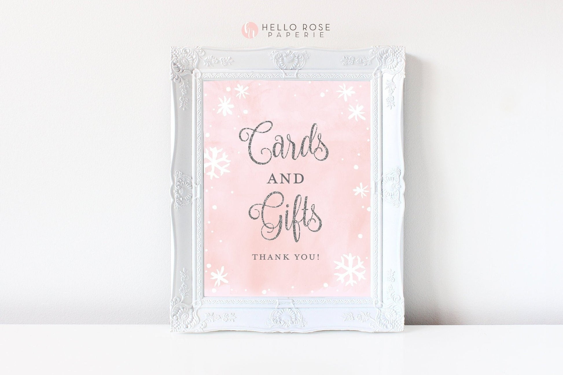 Cards and Gifts Sign . Baby its Cold Outside Winter Snowflakes Baby Shower Girl or Bridal Shower . Pink Silver . Printable Instant Download