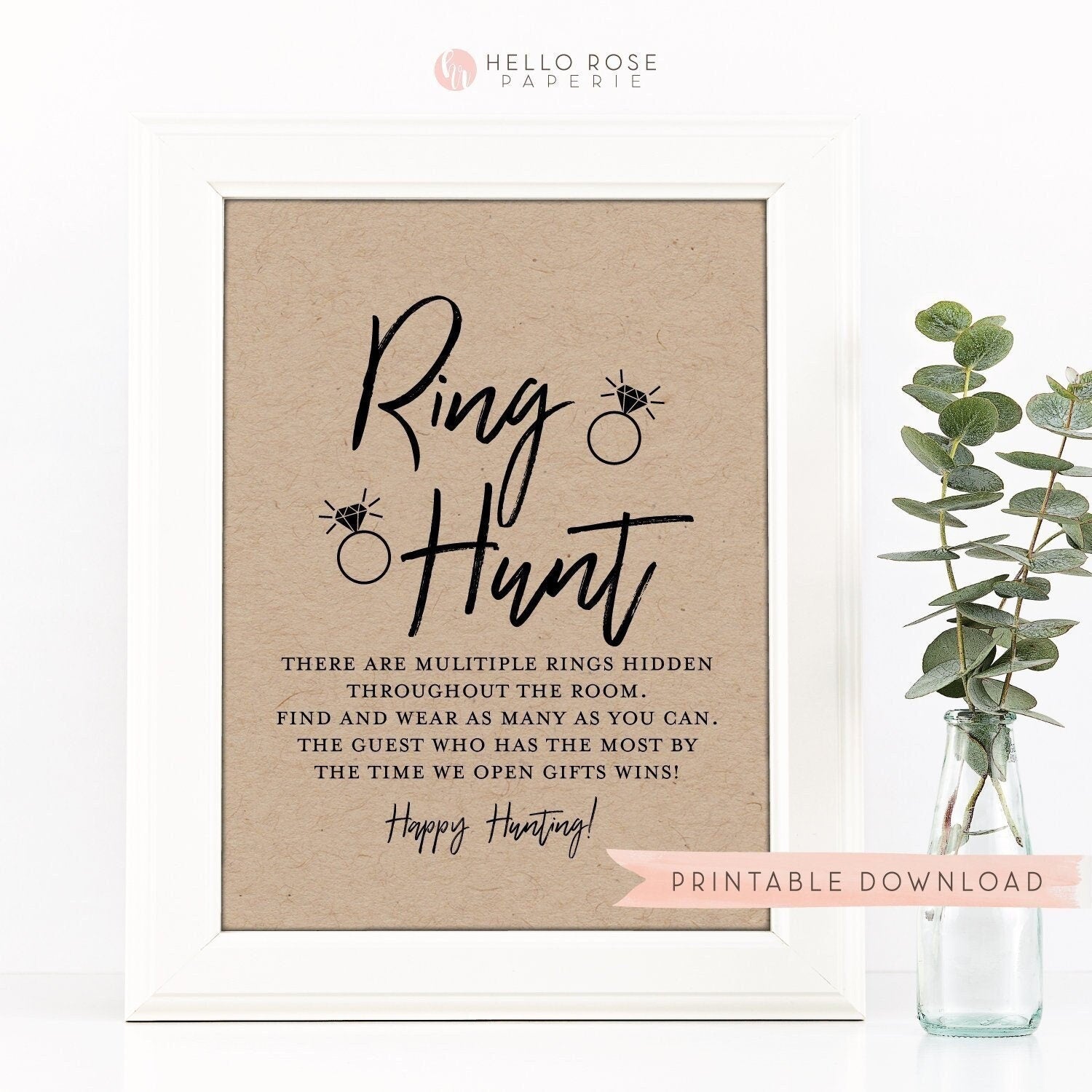 Ring Hunt Game Sign . Bridal Shower Printable . Search for Rings Game . Bachelorette Hens Party . Wedding Shower . Instant Download 8x10