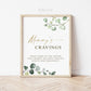 Mommys Cravings Table Sign Printable . Greenery and Gold . Baby Shower Pregnancy Food Cravings Station . Instant Download 8x10 G2