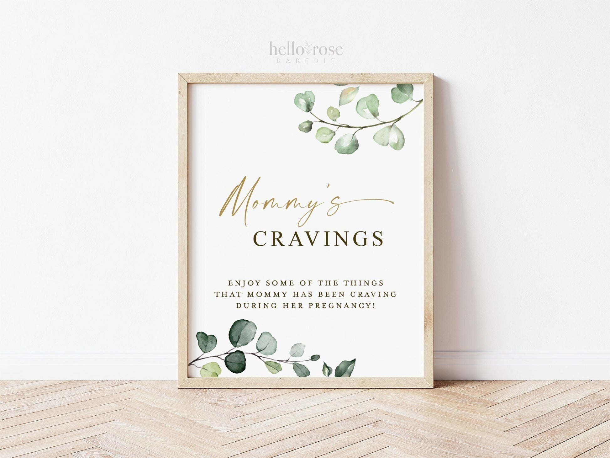 Mommys Cravings Table Sign Printable . Greenery and Gold . Baby Shower Pregnancy Food Cravings Station . Instant Download 8x10 G2