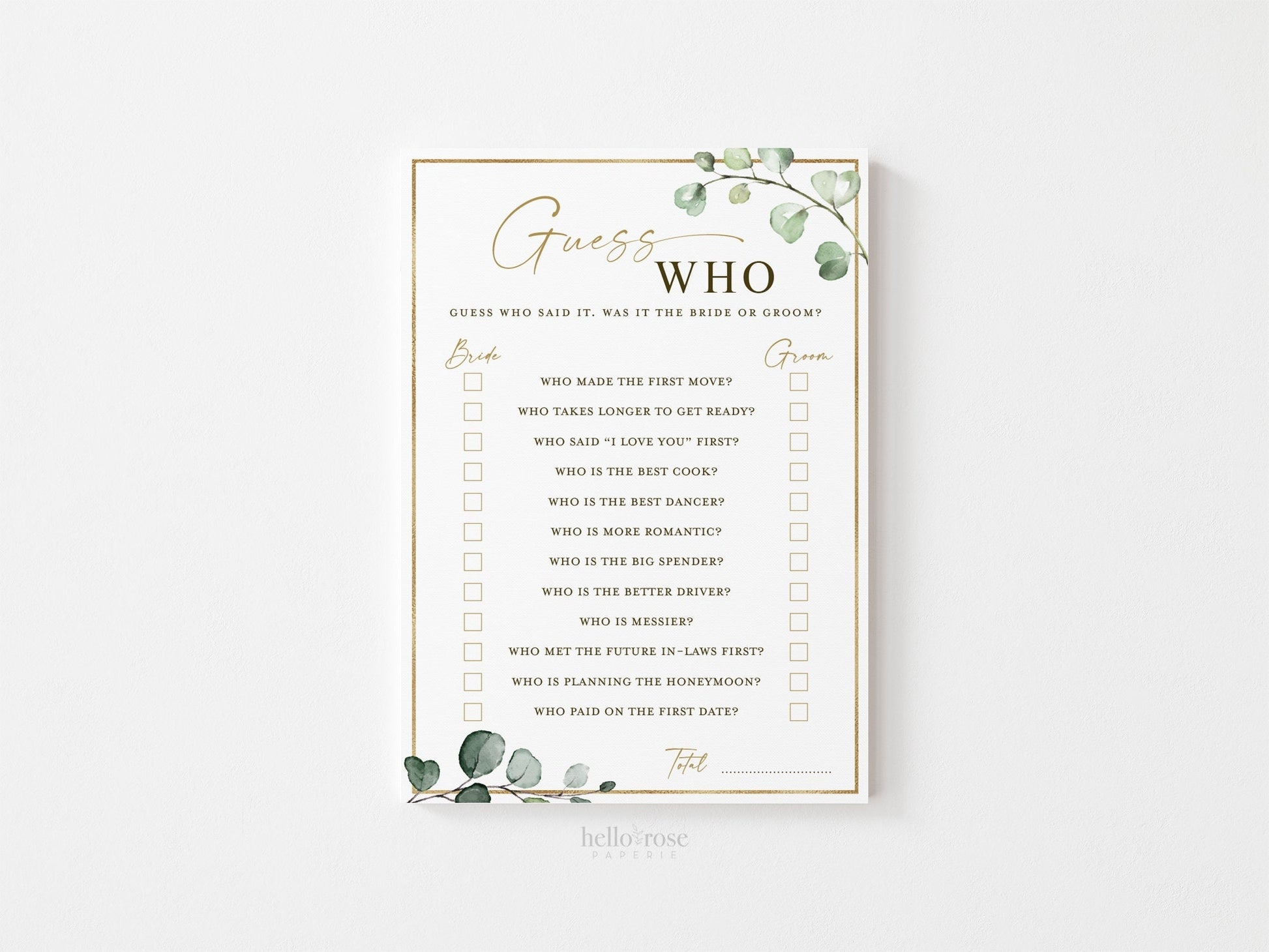 Guess Who Said It . Bride or Groom Bridal Shower Printable Game . Greenery and Gold . Hens Bachelorette Party . Instant Download G2