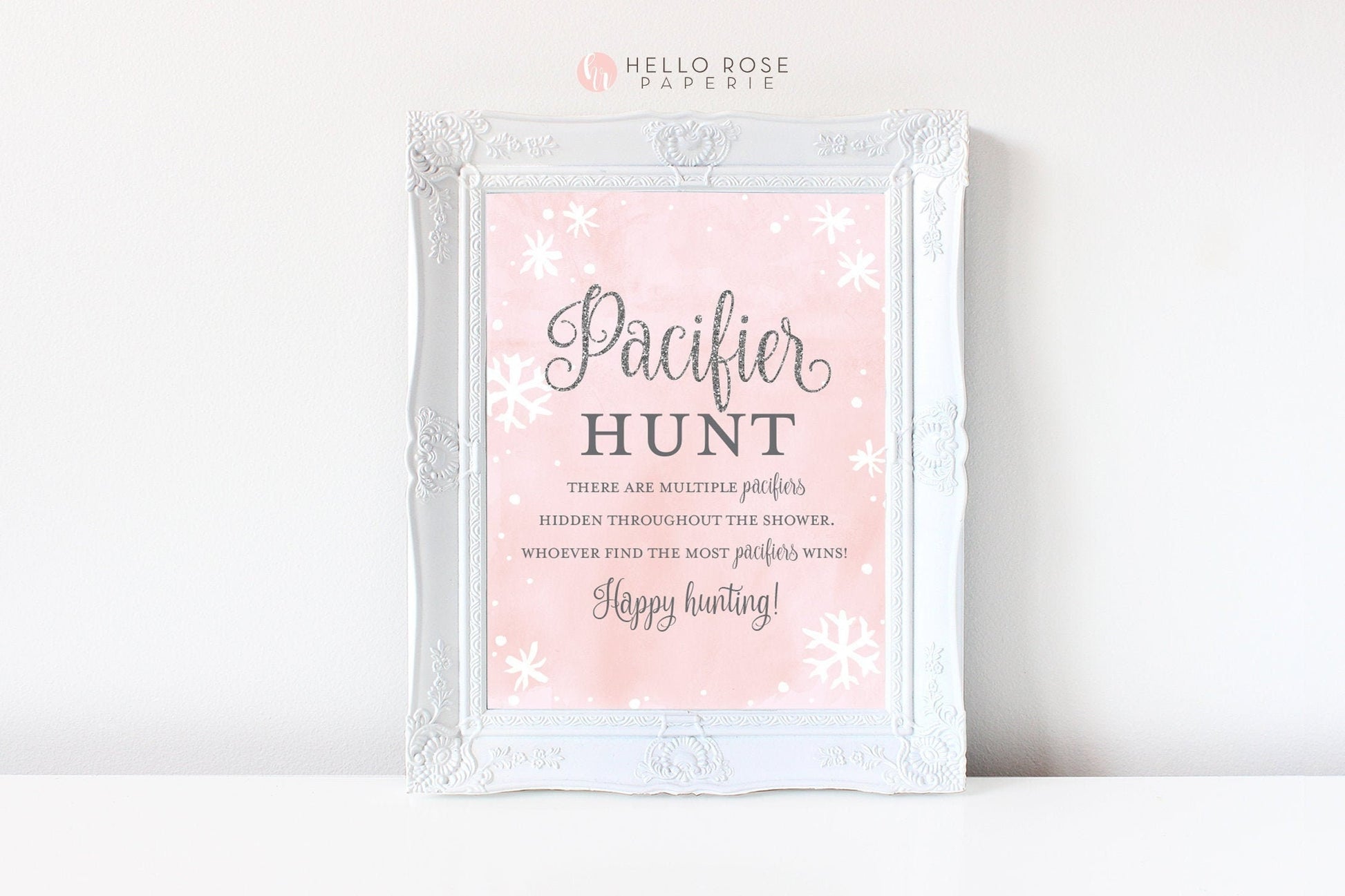 Pacifier Hunt Game Sign Printable . Baby it's Cold Outside Winter Baby Shower Girl . Pink Silver . Instant Download Printable 8x10