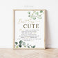 Don't Say Cute Clothespin Baby Shower Game Table Sign . Greenery and Gold . Baby Shower Printable Game . Instant Download 8x10 G2