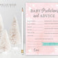 Baby Predictions and Advice Card . Winter Girl Baby Shower . Baby Advice Card . Pink and Silver . Printable Instant Download
