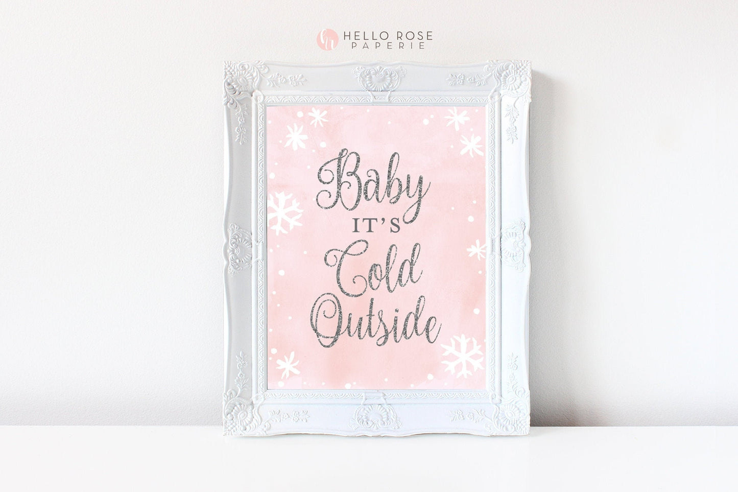 Baby it's Cold Outside Printable Baby Shower Sign . Winter Wonderland . Birthday Party Bridal Baby Shower Girl . Pink & Silver Glitter 8x10