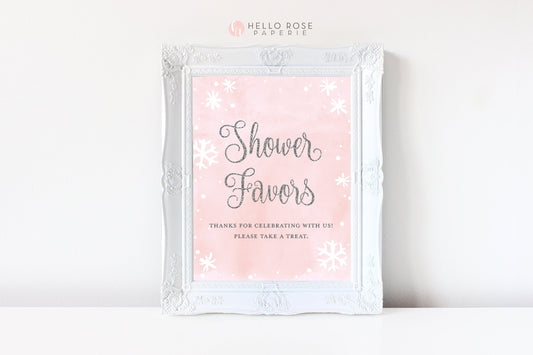 Baby Shower Favors Sign . Take a Treat . Baby its Cold Outside Winter Girl . Bridal Shower . Pink Silver . Printable Instant Download