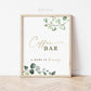 Coffee Bar Sign Printable Table Sign . A Baby is Brewing . Greenery and Gold . Baby Shower Coffee and Tea Bar . Instant Download 8x10 G2