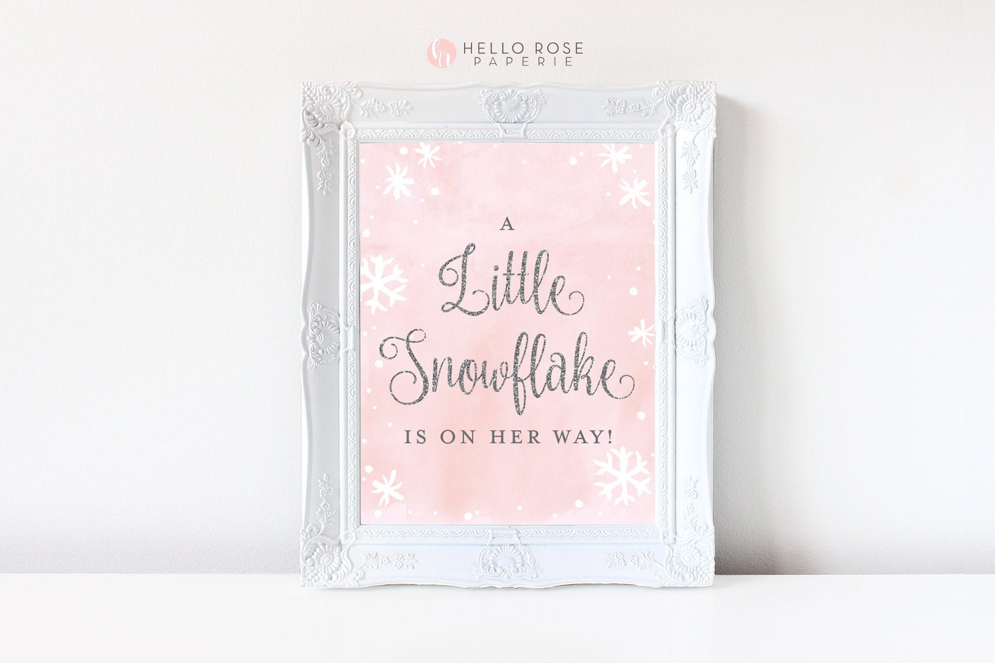 A Little Snowflake is on Her Way Baby Shower Sign . Baby its Cold Outside Winter Girl Baby Shower . Pink and Silver Glitter . Printable 8x10