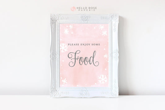 Please Enjoy Some Food Table Sign . Baby its Cold Outside Winter Baby Shower Girl . Bridal Shower . Pink Silver . Printable Instant Download