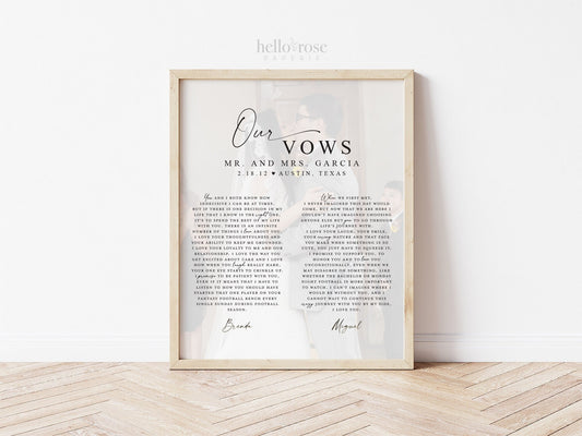 Personalized Wedding Vows Printable Gift Print with Photo . First Paper Wedding Anniversary Gift for Him Her . Wall Art Digital Download