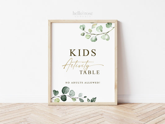 Kids Activity Table Wedding Sign Printable . Kids Wedding Table . Wedding Decor . Wedding Signage . Greenery and Gold G2 . Instant Download