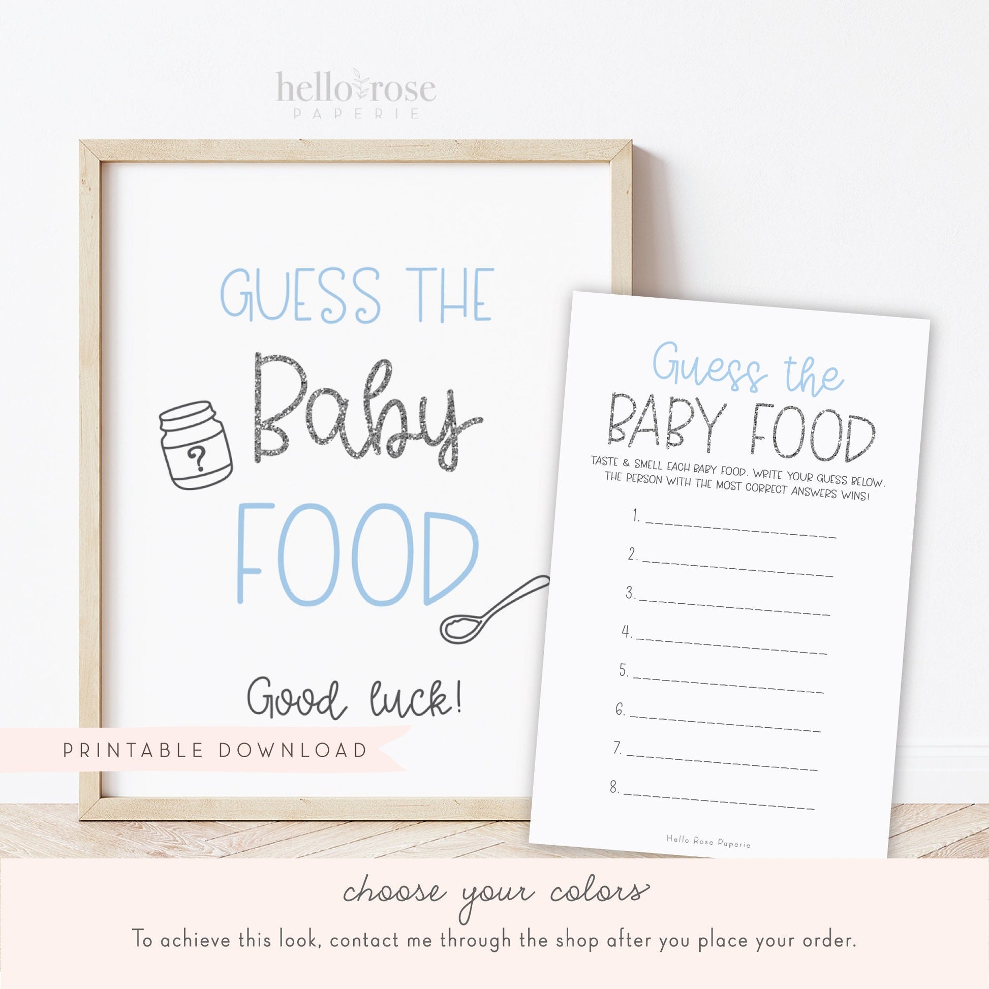 Guess the Baby Food Baby Shower Game Sign and Cards . Boy Girl Baby . Kraft + Black & White . Printable 8x10 Instant Digital Download . K4