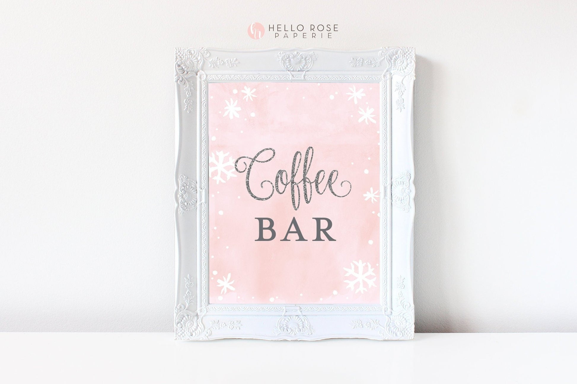 Coffee Bar Sign Printable . Baby its Cold Outside . Winter Wonderland . Wedding . Bridal Shower . Baby Shower Girl . Pink and Silver 8x10