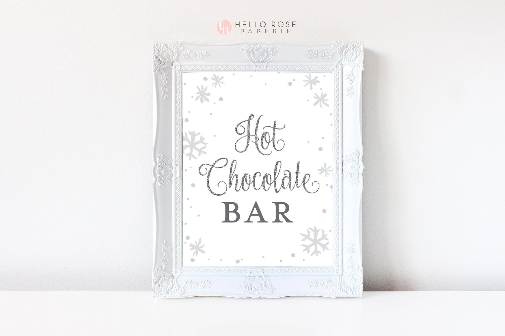Hot Chocolate Bar Sign Printable . Baby its Cold Outside Winter Wonderland . Birthday Party Wedding Bridal Baby Shower . Pink & Silver 8x10