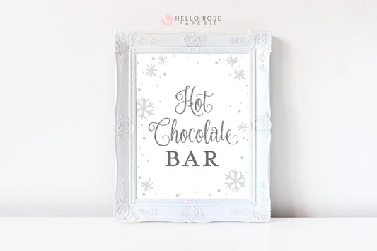 Hot Chocolate Bar Sign Printable . Baby its Cold Outside Winter Wonderland . Birthday Party Wedding Bridal Baby Shower . Pink & Silver 8x10