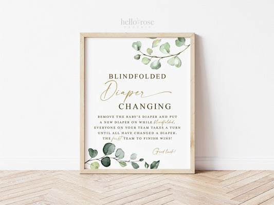 Blindfolded Diaper Changing Game Sign . Boy Girl Baby Shower . Greenery and Gold Boho . Fun Group Game . 8x10 Instant Digital Download G2