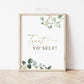 Treat Yo' Self Sign Printable . Treats and Favors Table . Wedding Engagement Bridal Shower Bachelorette Hens Party Baby Shower . Greenery G2
